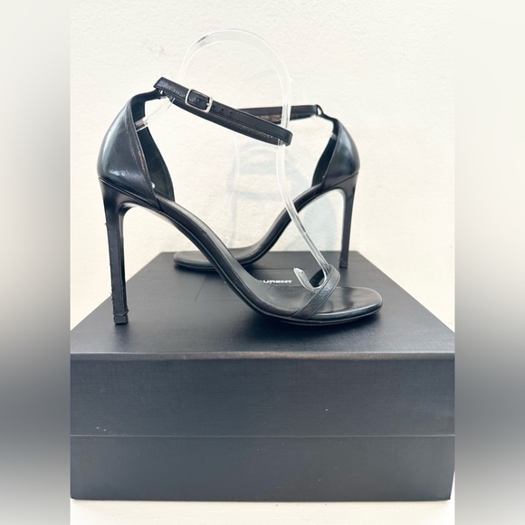 Auth SAINT LAURENT Skinny Strap High Heels Black Leather Sandals w/ Box, 36 - Picture 11 of 16